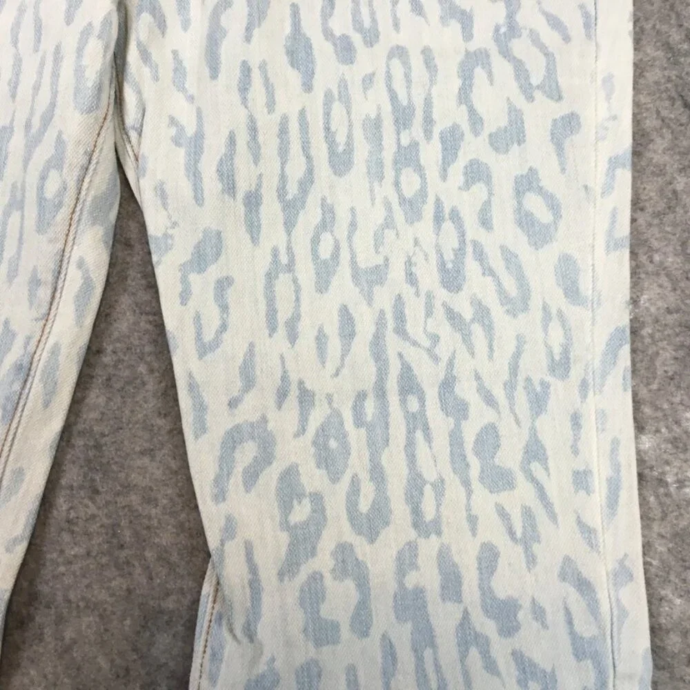 LUX Jeans 32 14 Mid Rise Straight Light Wash Leopard Print Stretch Blue Made USA - Picture 3 of 12